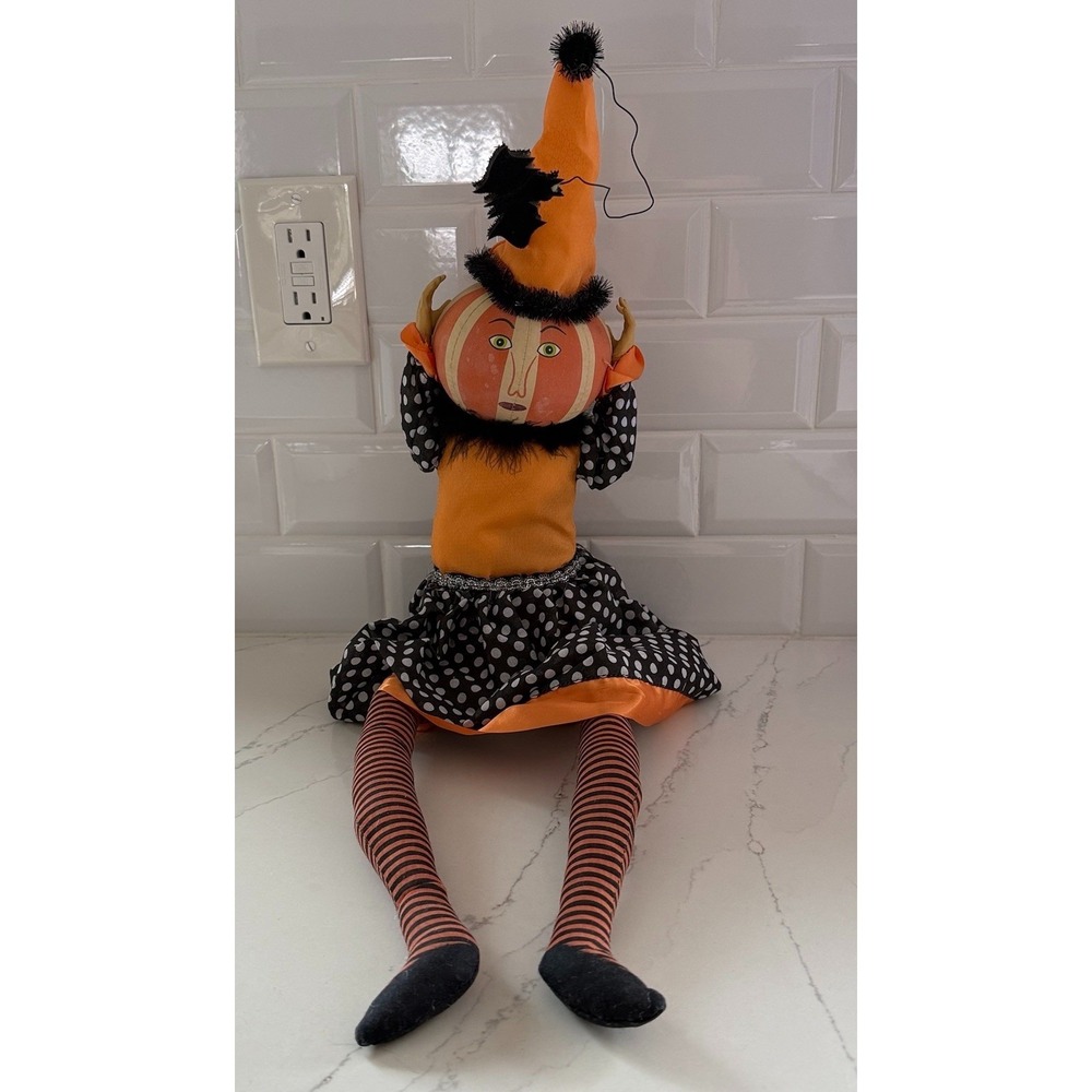 2014 Halloween Pumpkin Witch Bat Joe Spencer Shelf Sitter Folk Art Holiday - Picture 4 of 10